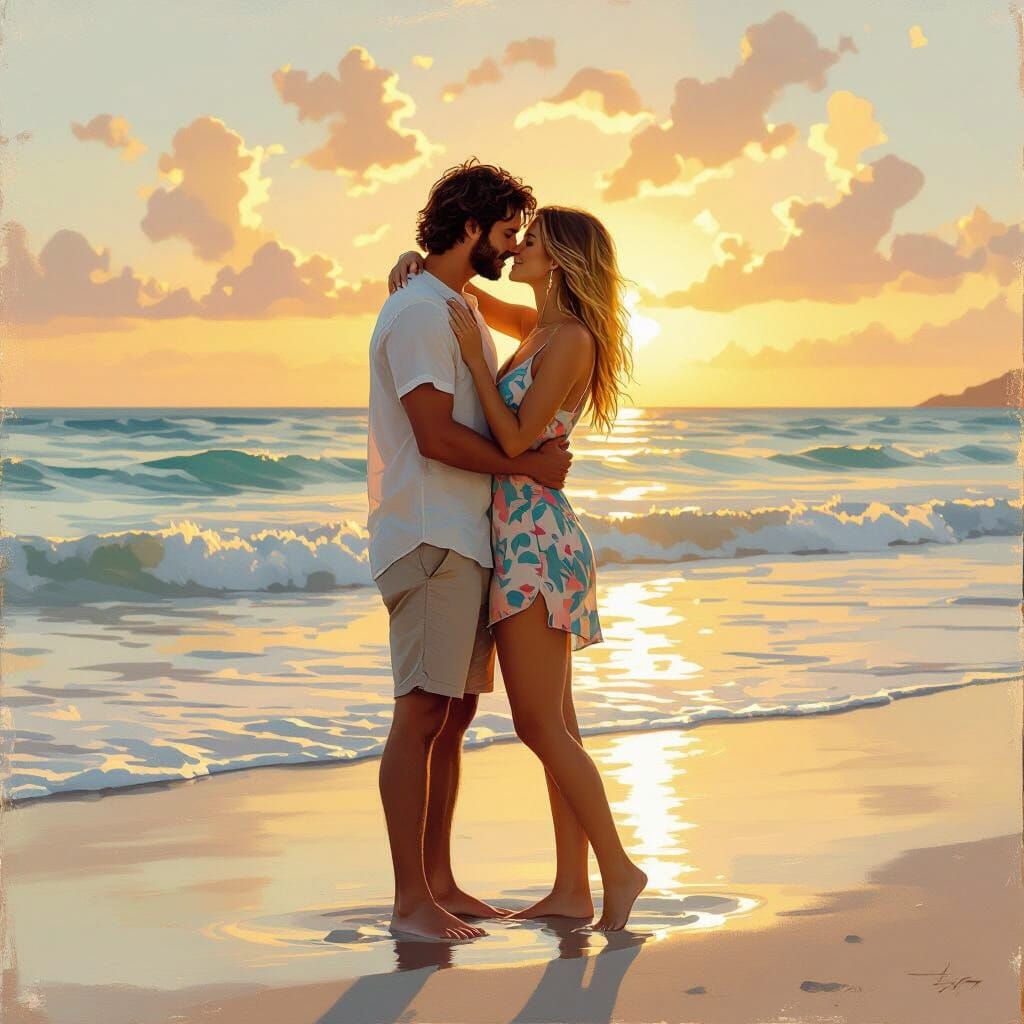 Romantic Beach Kiss in Golden Light
