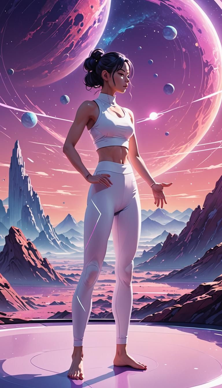 Anime Woman Doing Yoga on Alien Planet