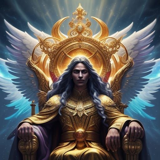 Majestic Divine Being Radiates Golden Light in Ethereal Stor...