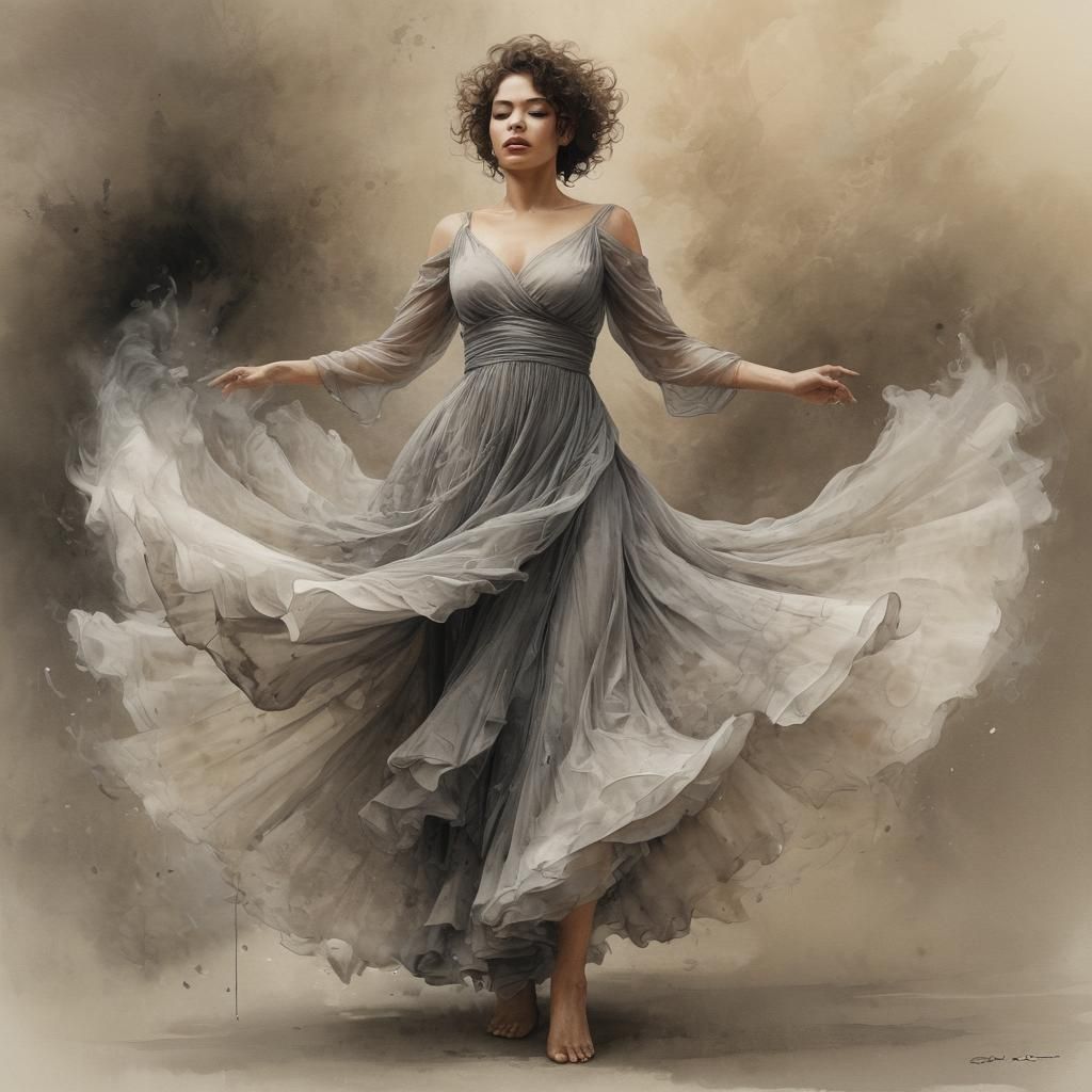 Smoky Dawn Dance: Surreal Watercolor Splash Art