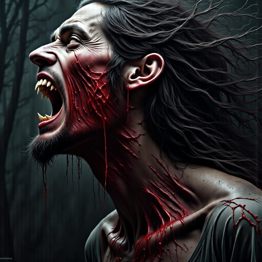 Surreal Werewolf Transformation in Dark Style