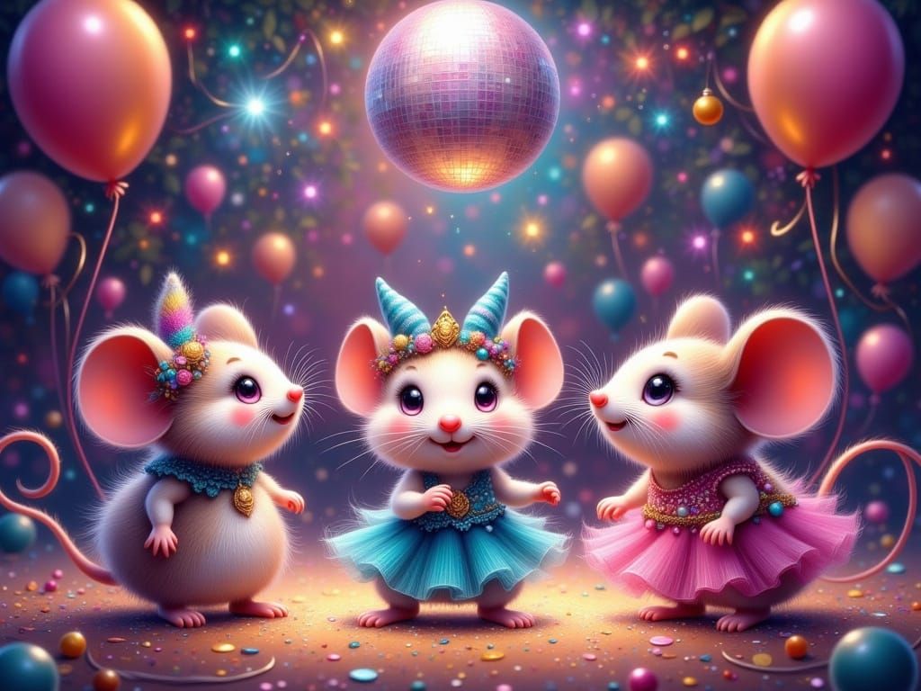 Whimsical Disco Party with Cute Mice in Fancy Prom Attire