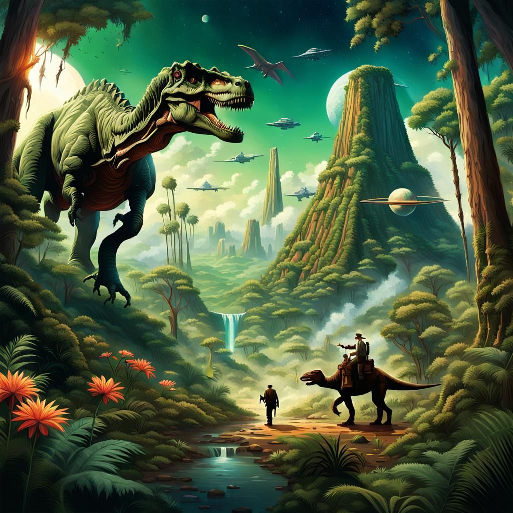 Dinosaurs Roam a Primeval Landscape in Epic Illustration