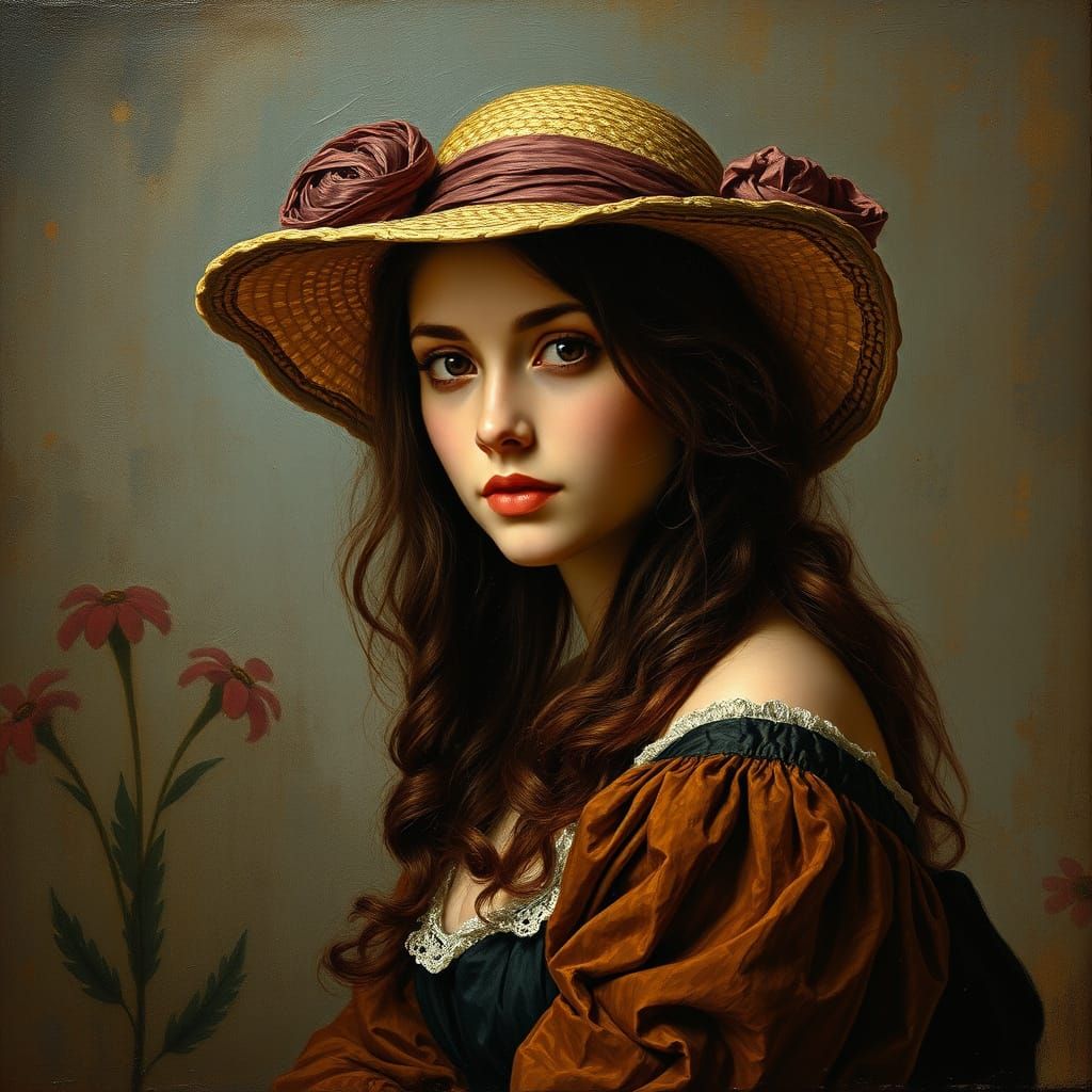 Woman in Hat: Impasto Oil Painting