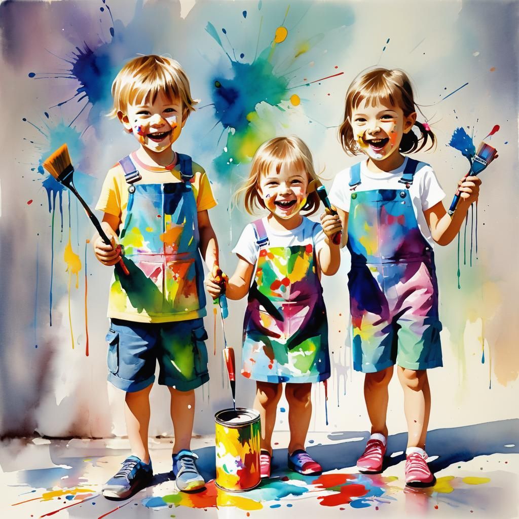 Brother and Sister Painting: Photorealistic Watercolor
