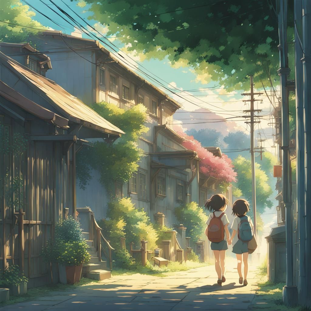 Anime Girls in Ghibli Style, Makoto Shinkai