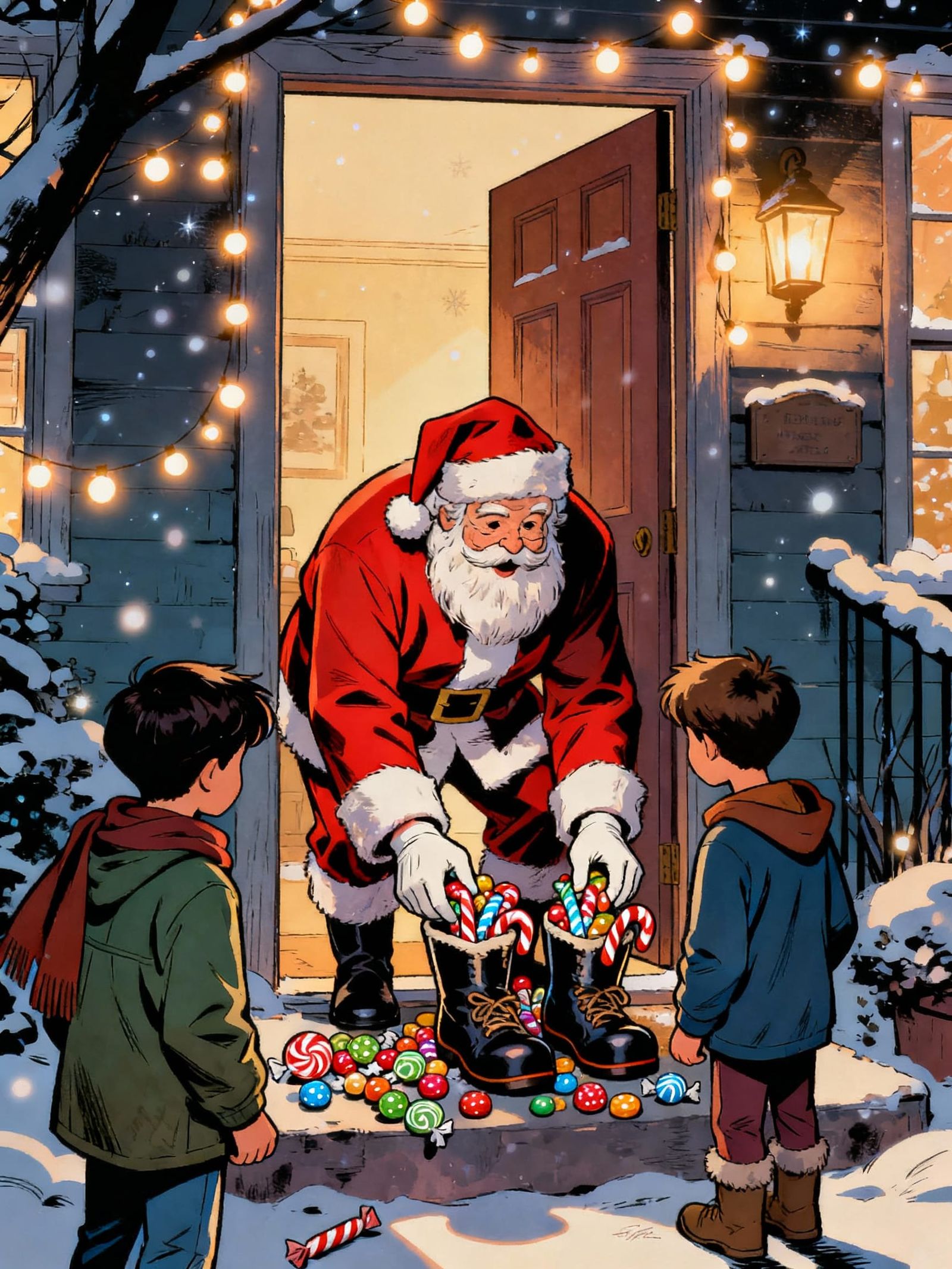 Santa Fills Children's Shoes With Candy