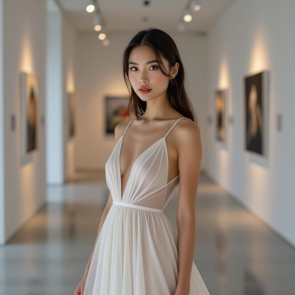 Elegant Vietnamese Woman in Futuristic Silk Dress