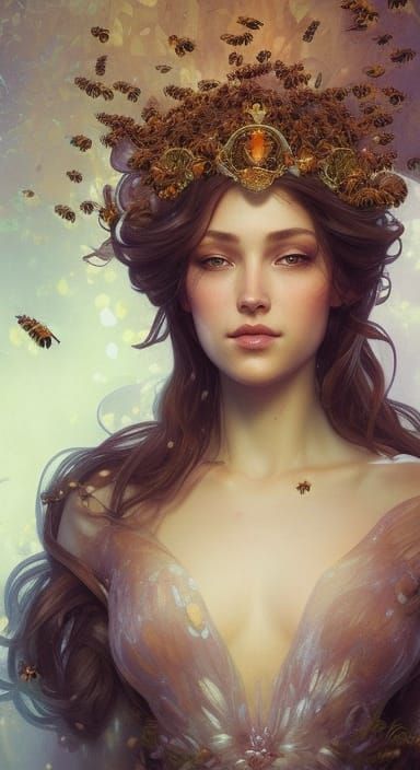 Ethereal Queen Surrounded by Honey Bees