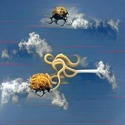 Surreal Flying Spaghetti Monster Illustration