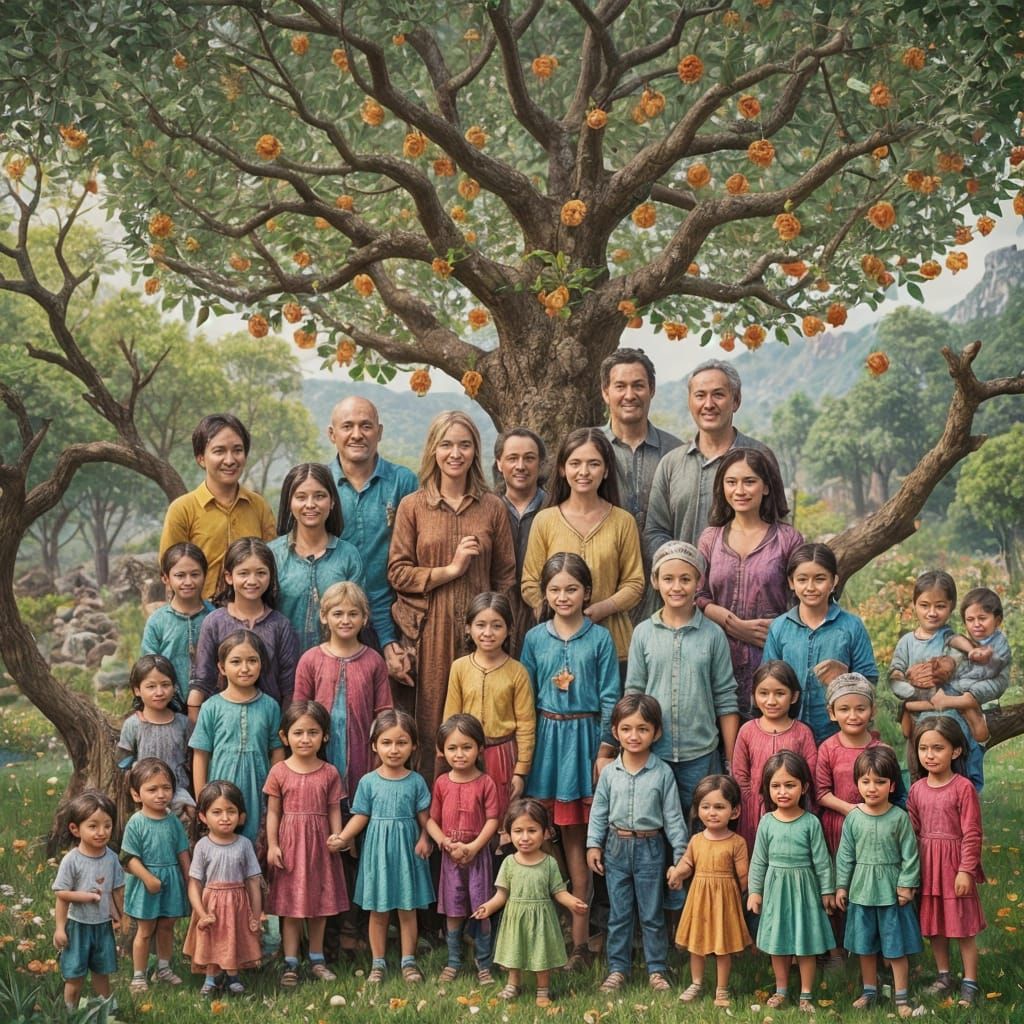 Happy Family Group Activities in Matte Painting Style