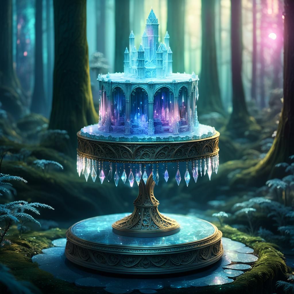 Mystical Crystal Cake in Dreamlike Forest Concept Art