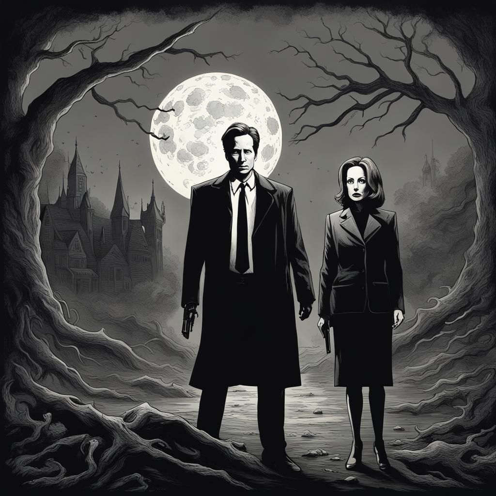 Fox Mulder and Dana Scully in Gothic Horror Style