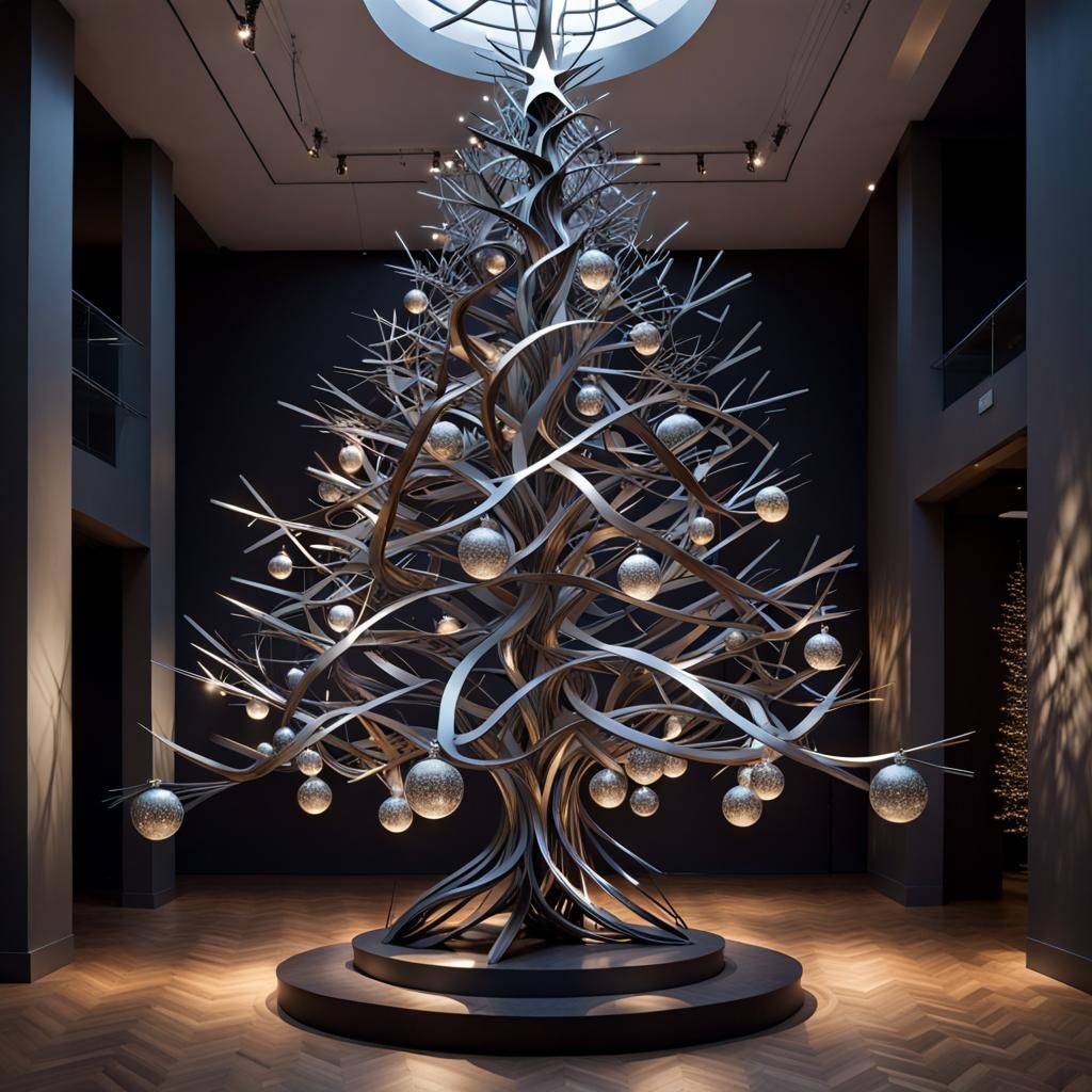 Unique Metal Christmas Tree Sculpture as Matte Painting