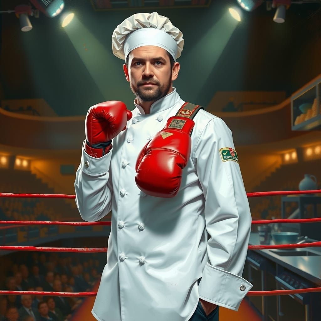 Boxing Chef in High-Contrast Art