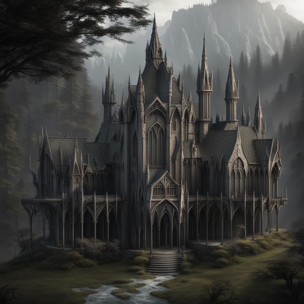 Gothic Rivendell Architecture in Barren Forest