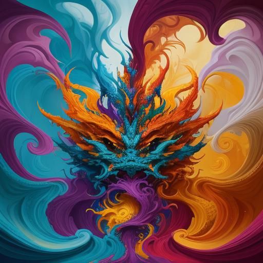 Stylized Dragon in Abstract Expressionist Dreamscape