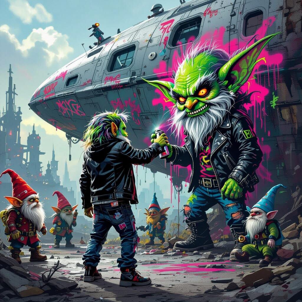 Goblin Graffiti Artist on Derelict Spaceship