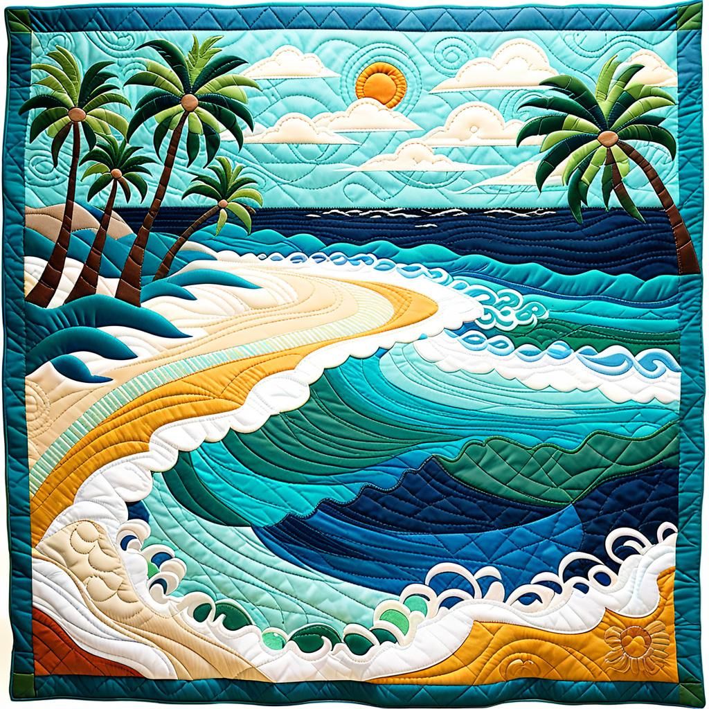 Quilted Beach Scene with Palm Trees