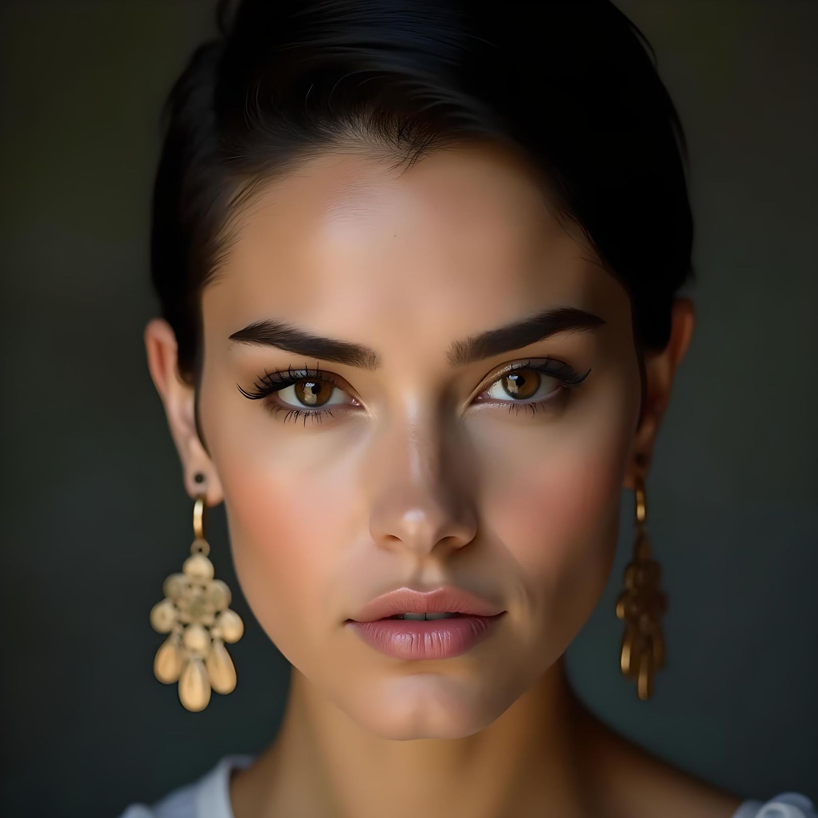 Portrait of Woman with Earrings in Studio Lighting