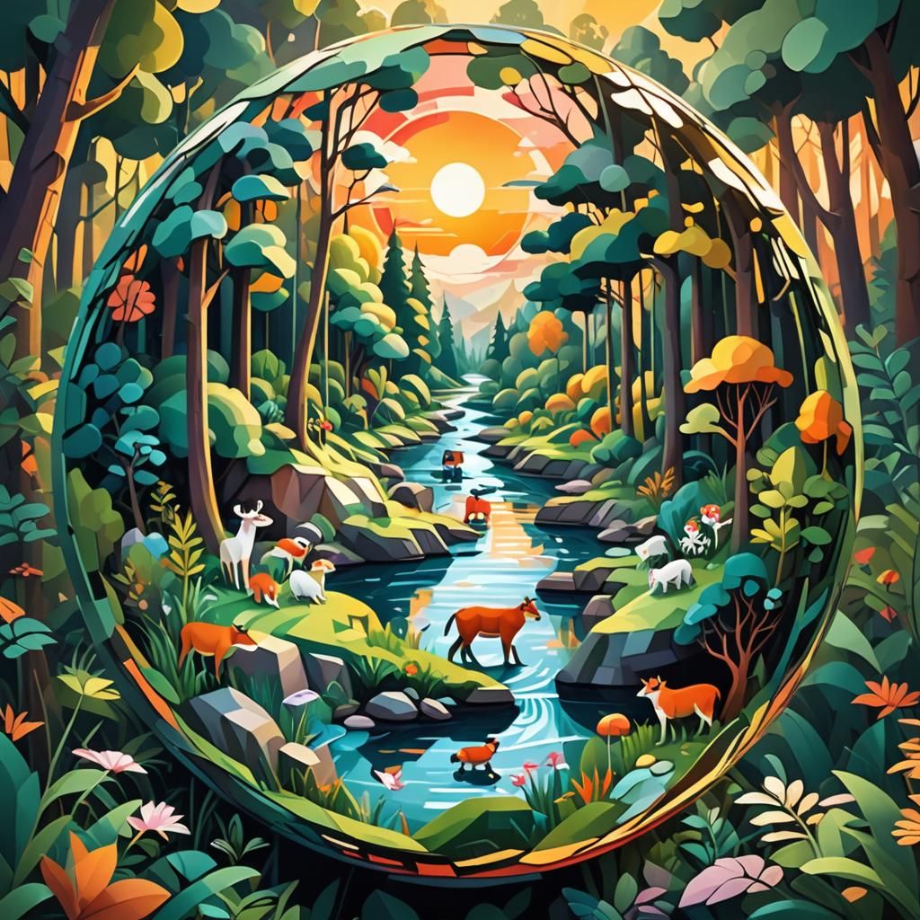 Forest in a Sphere: Cubist Geometric Landscape