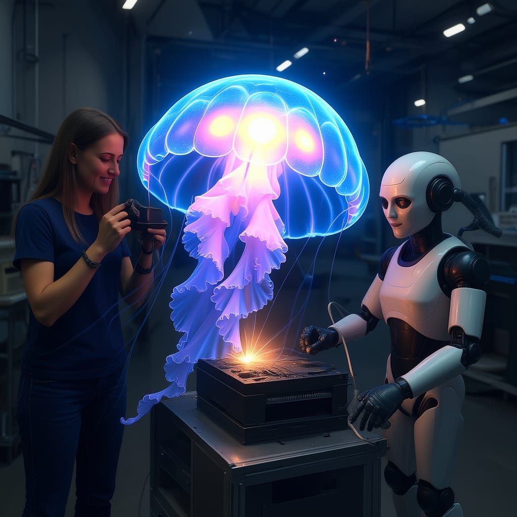 Bioluminescent Jellyfish in Cosmic Nebula