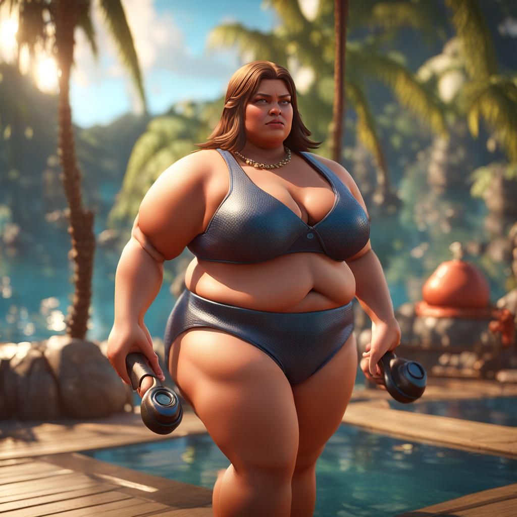Plus-Size Women in Bikini: 3D Game Cinematic Render