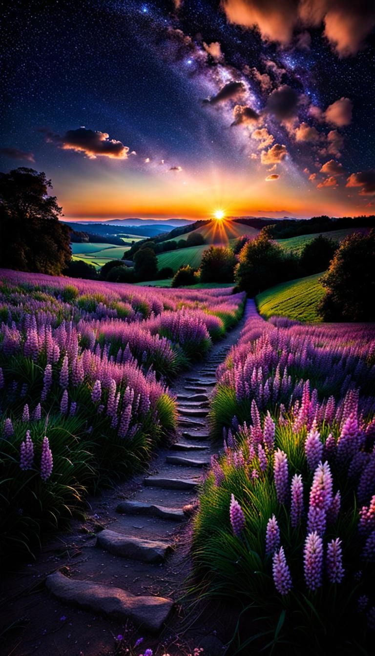 Footsteps in Twilight: Stars Over Plum Sky