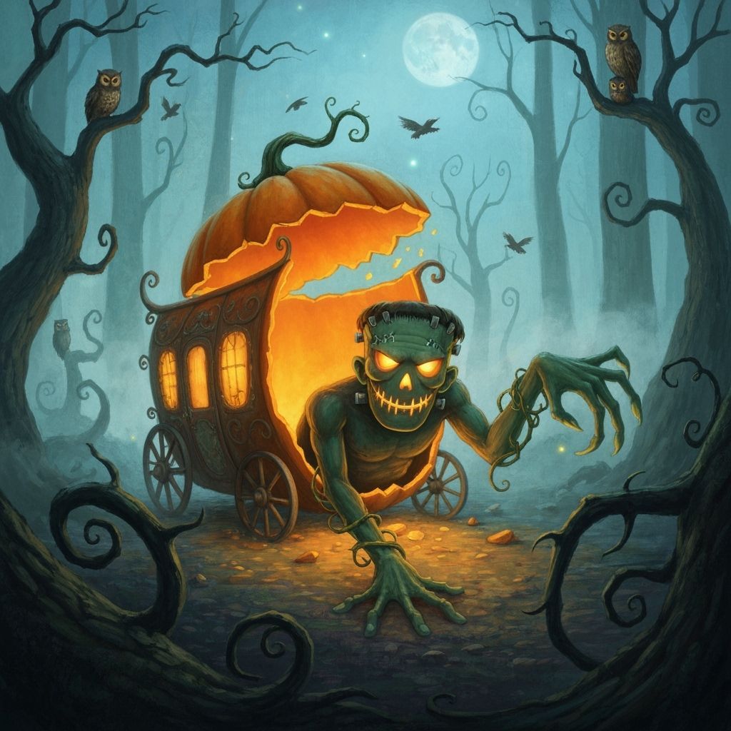 Glowing Pumpkin Carriage in Haunted Forest by AI