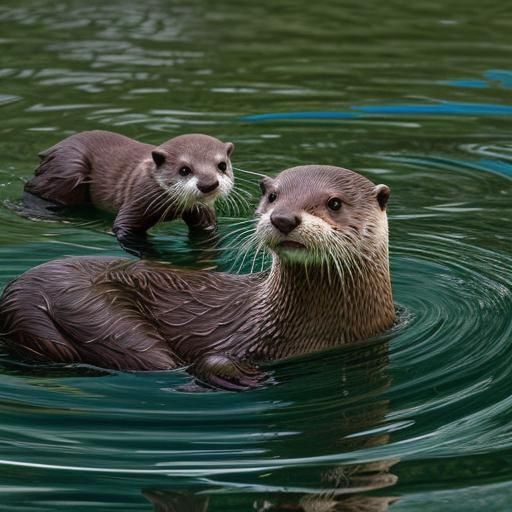 Playful Otter Family in Photorealistic Style
