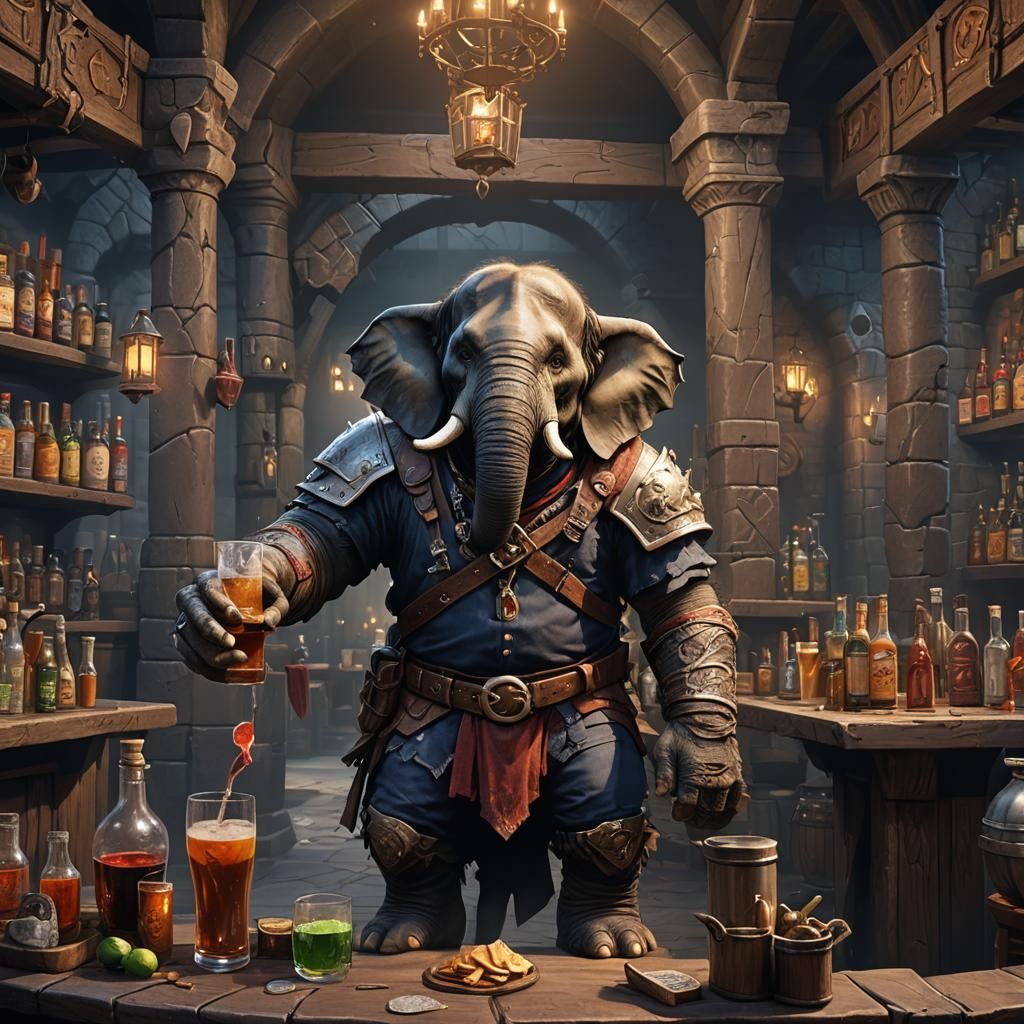 Loxodon Bartender in Dungeons and Dragons Style