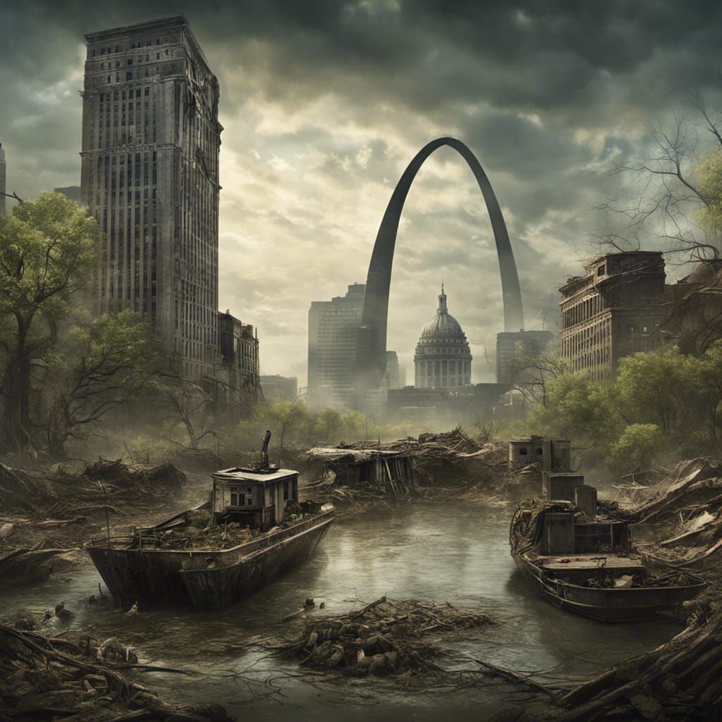 Post-Apocalyptic St. Louis Ruins: Detailed Matte Painting