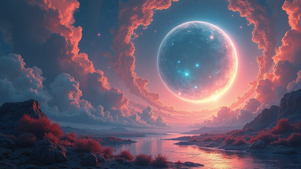 Ethereal Dreams: A Futuristic Magazine Cover in Brilliant Co...