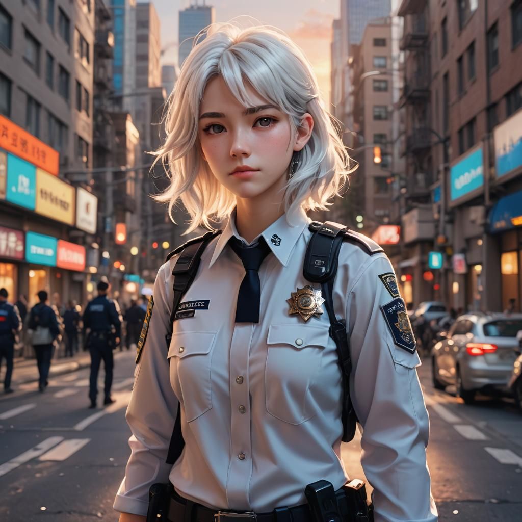 Anime-Inspired 3D Art of a Young Police Officer