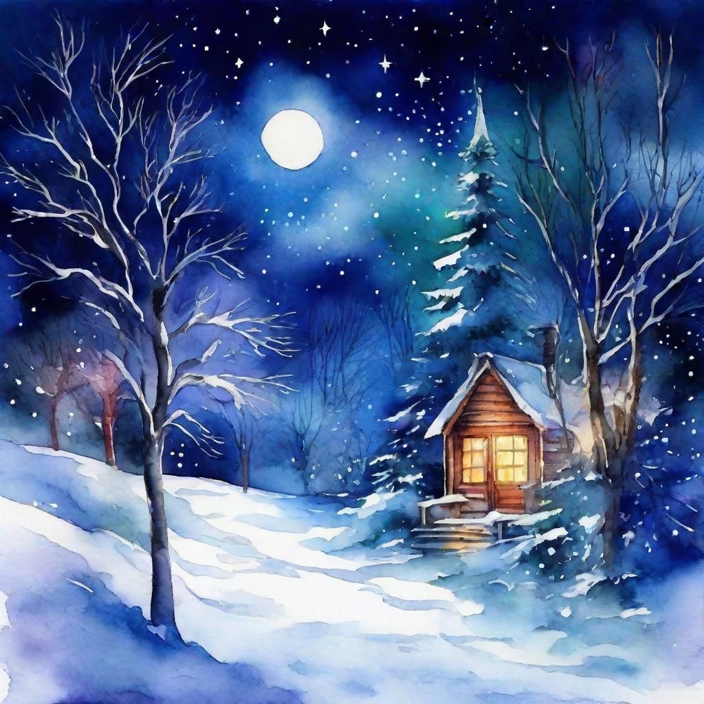 Enchanted Winter Night in Visceral Watercolor