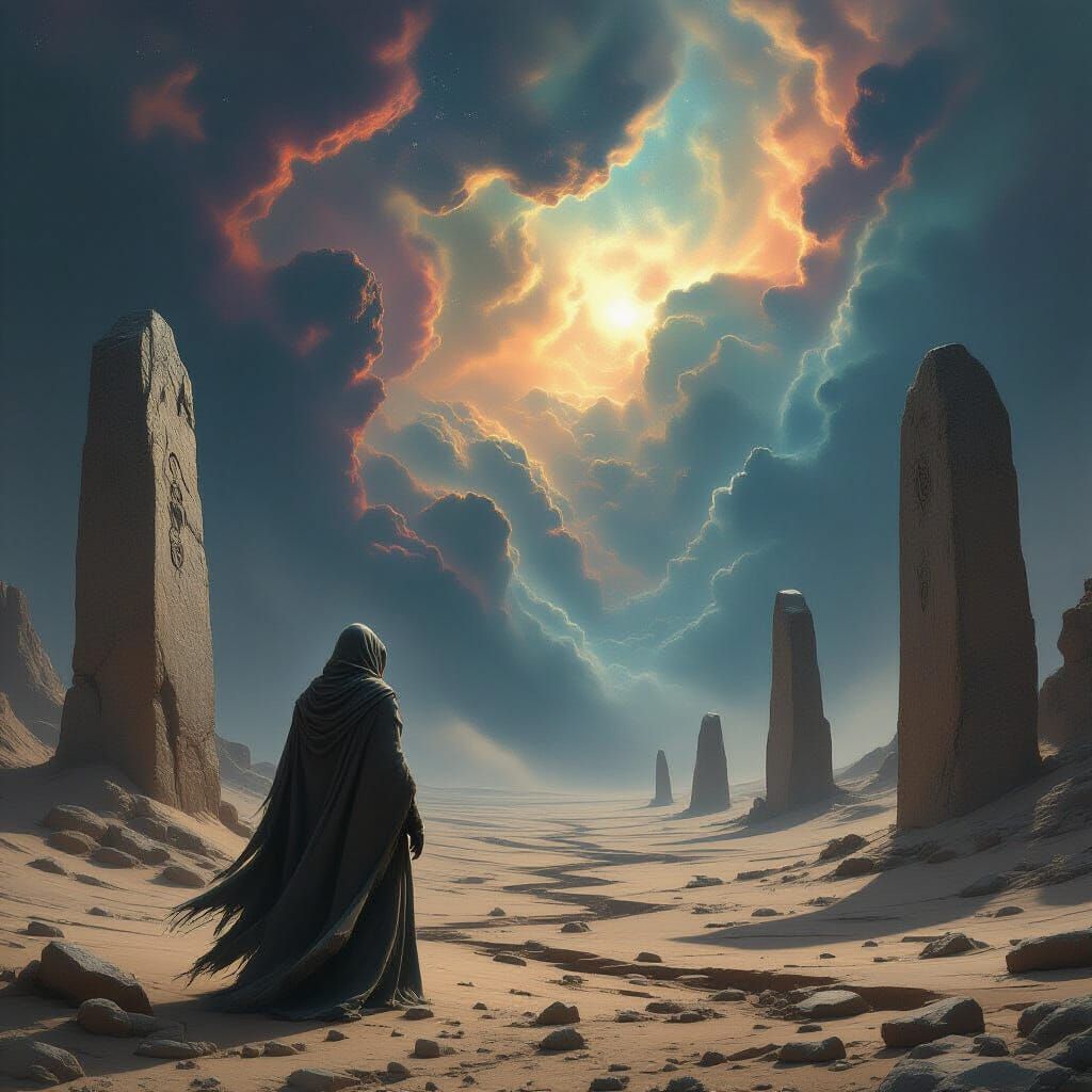 Ethereal Figure in a Dark Fantasy Landscape