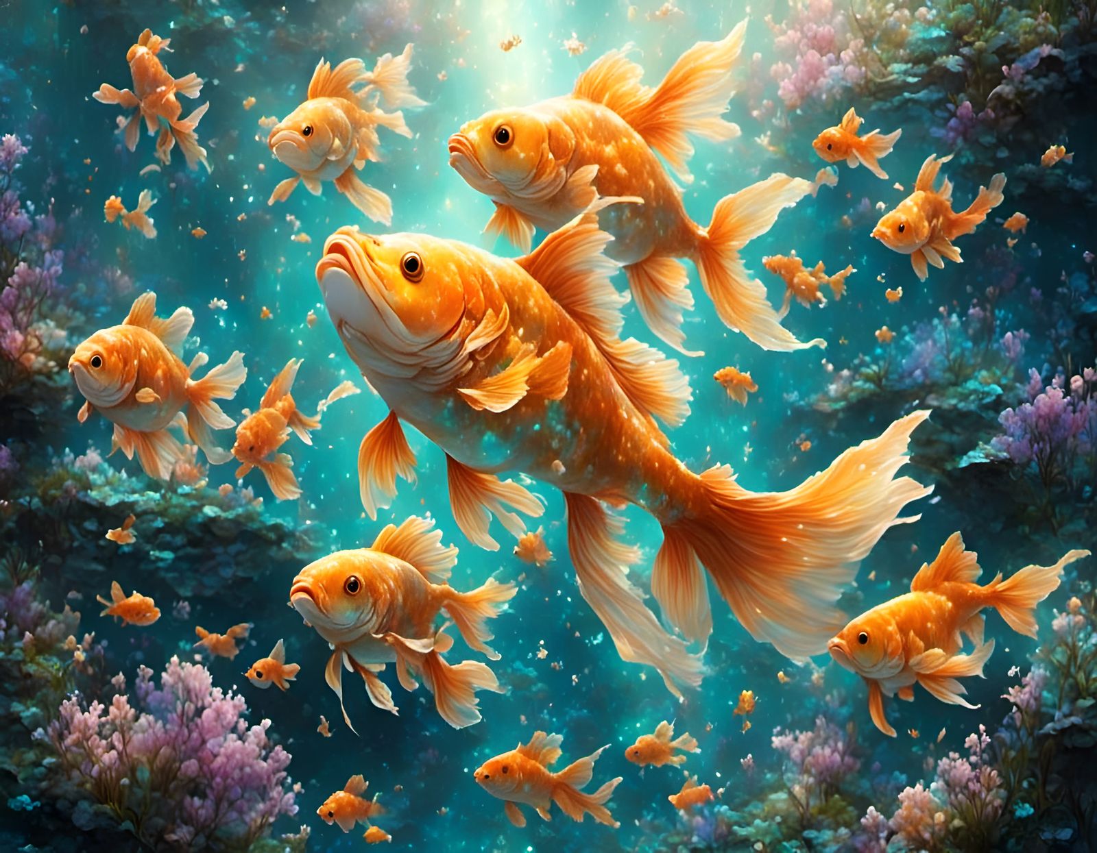 Goldfish in Constellation-Themed Pond