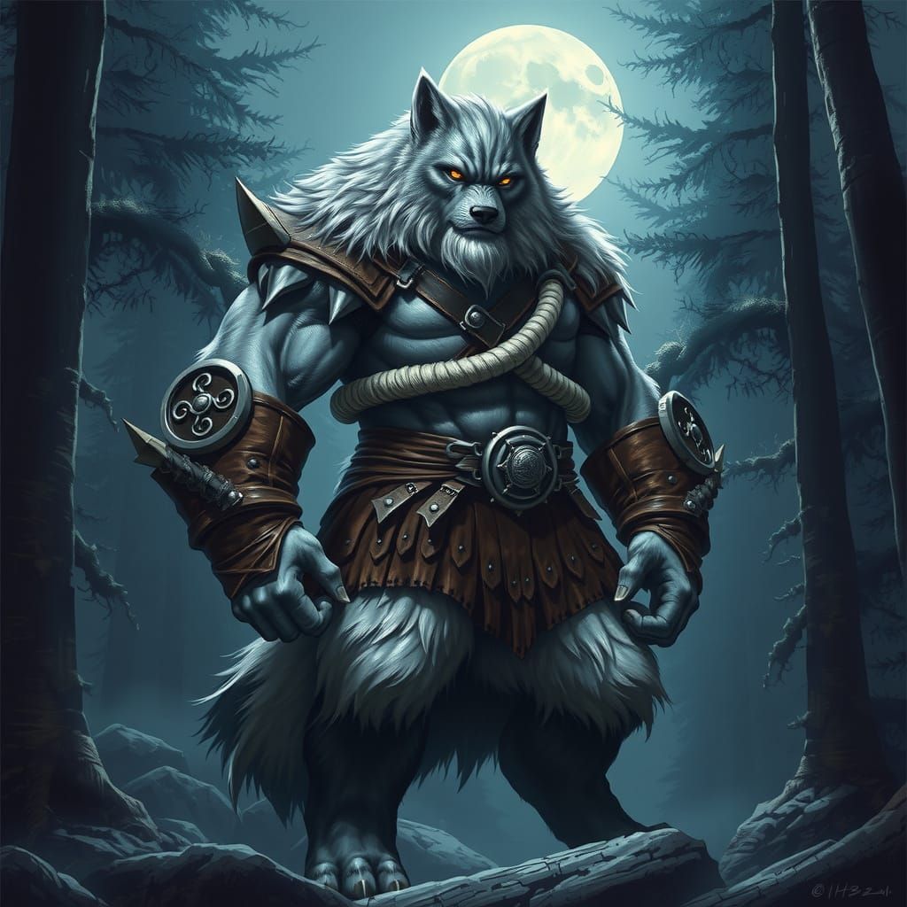 Bipedal Wolfman Illustration in Atmospheric Style