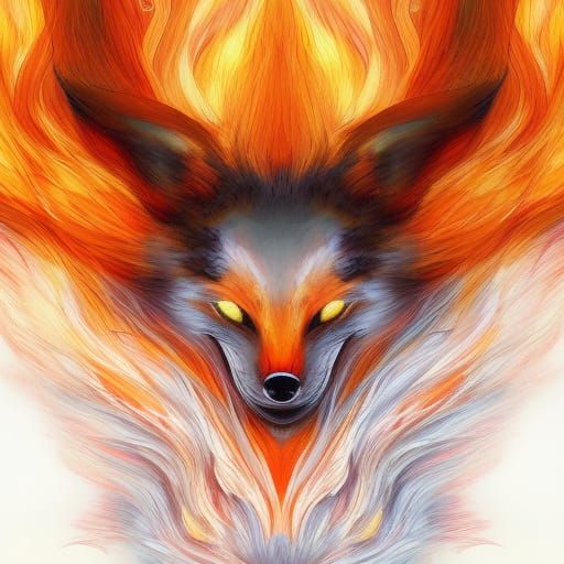 Hyperrealistic Nine-Tailed Kitsune Digital Art