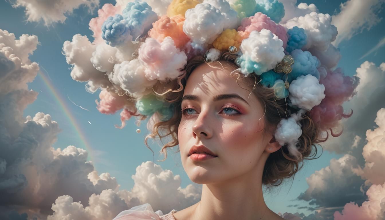 Surreal Portrait of Woman with Cloud Brain