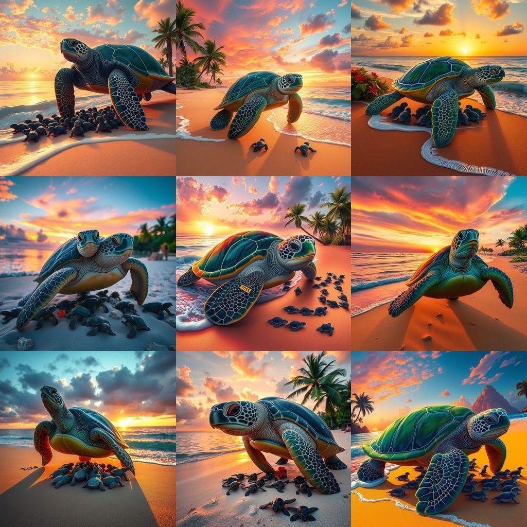 Vibrant Tropical Sunrise with $TOSS the Green Sea Turtle Sav...