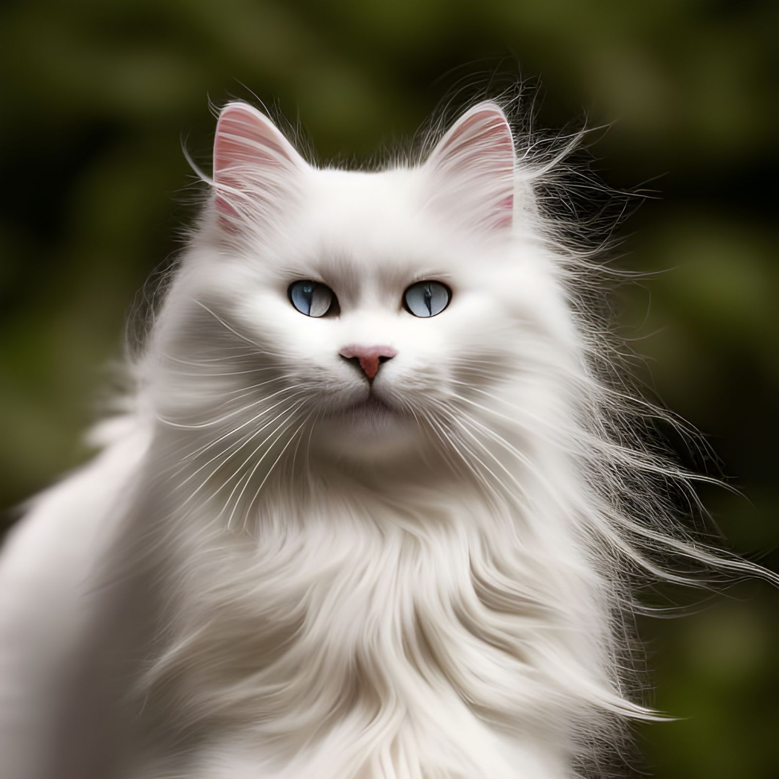 Beautiful White Long Haired Feline Portrait