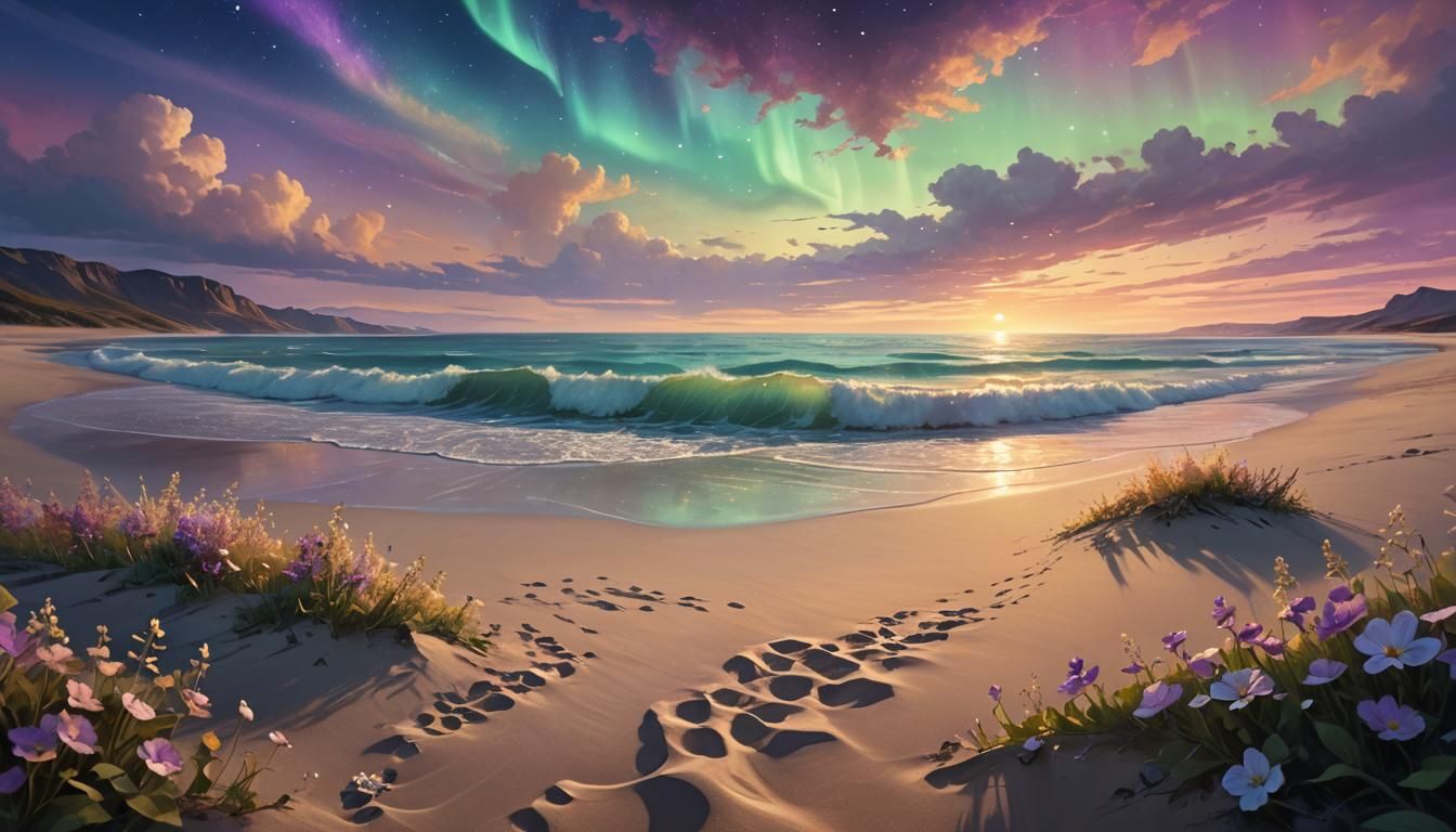 Mystical Being Emerges in Aurora Landscape