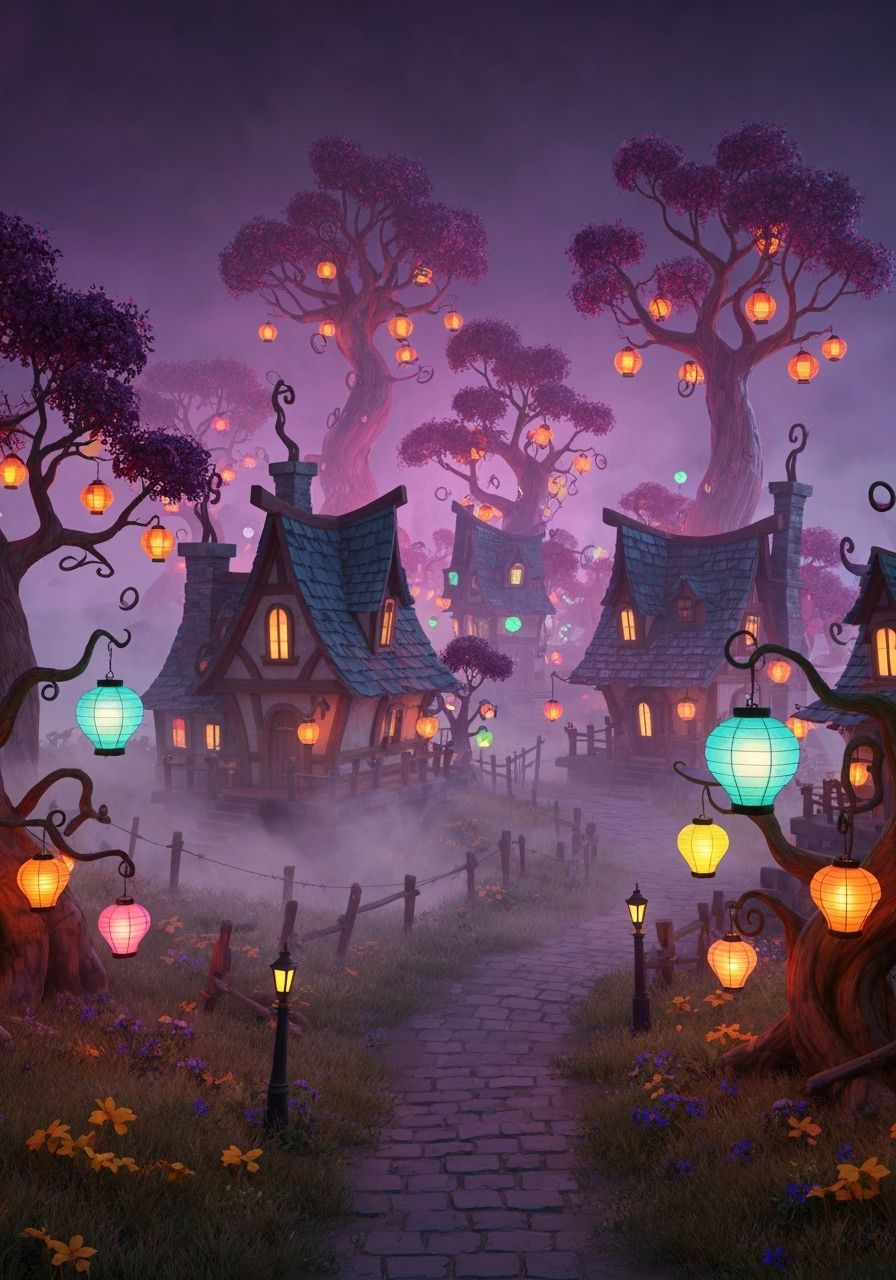 Mystical Haunted Village Rendered in 3D