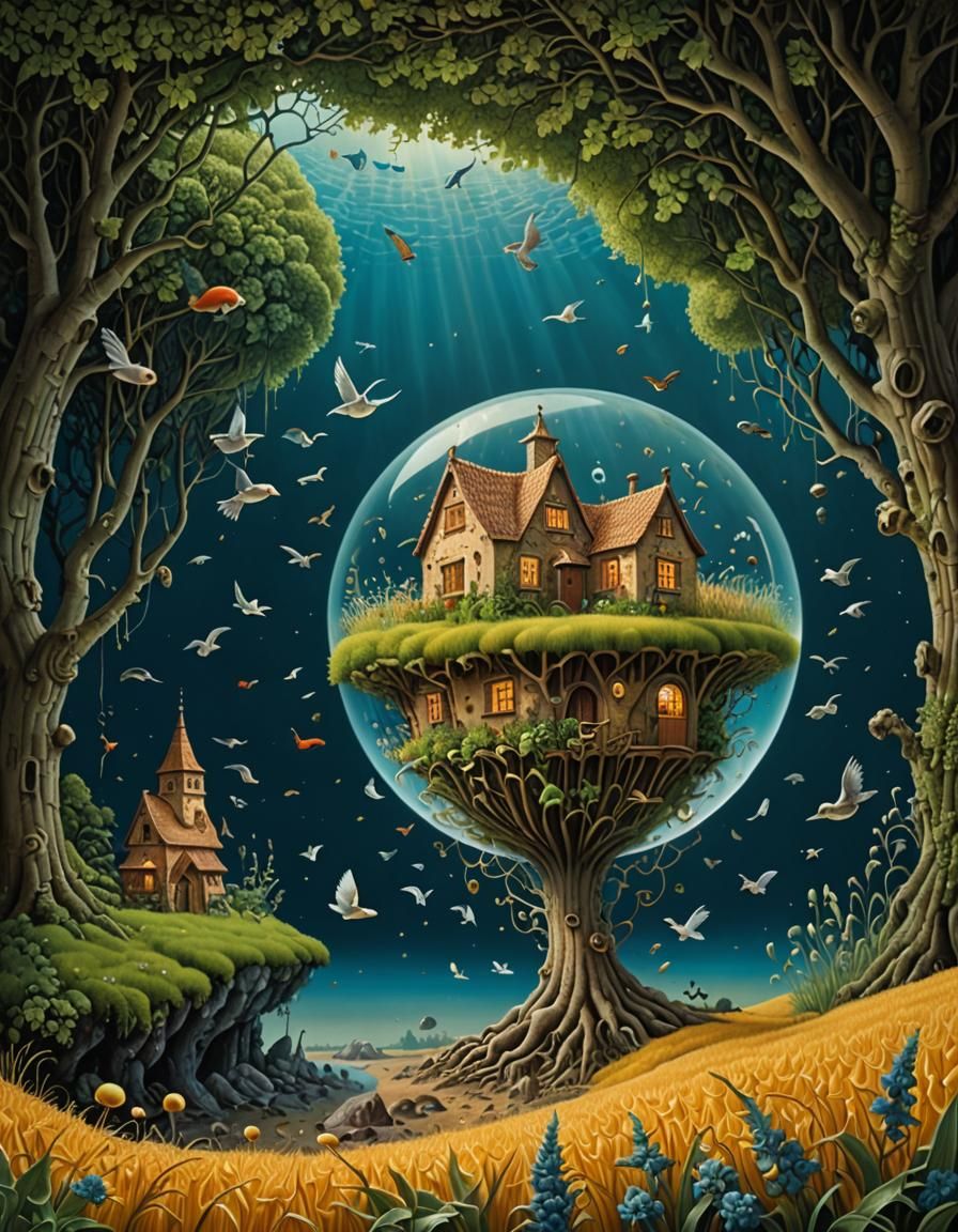 Surreal Cottage Grotto, Oil Painting by Yerka