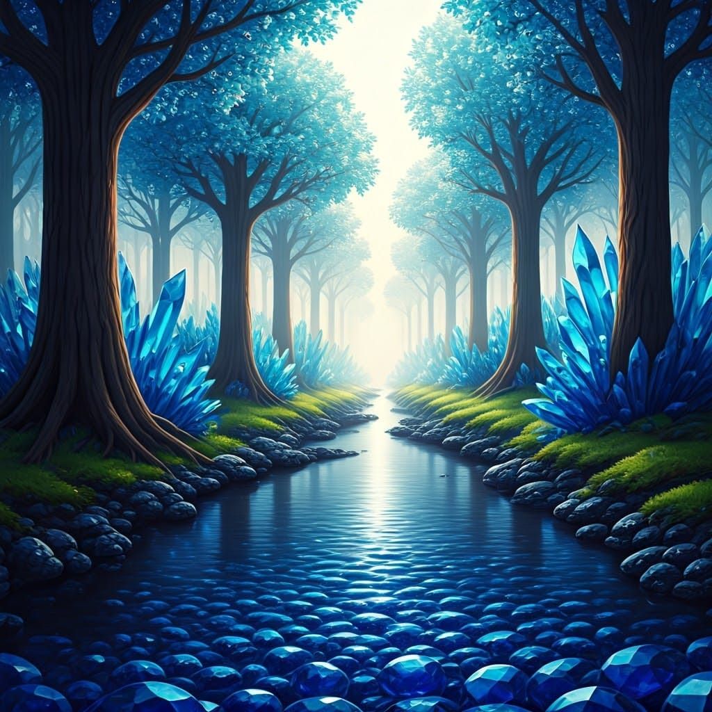 Crystal River in a Dreamlike Forest
