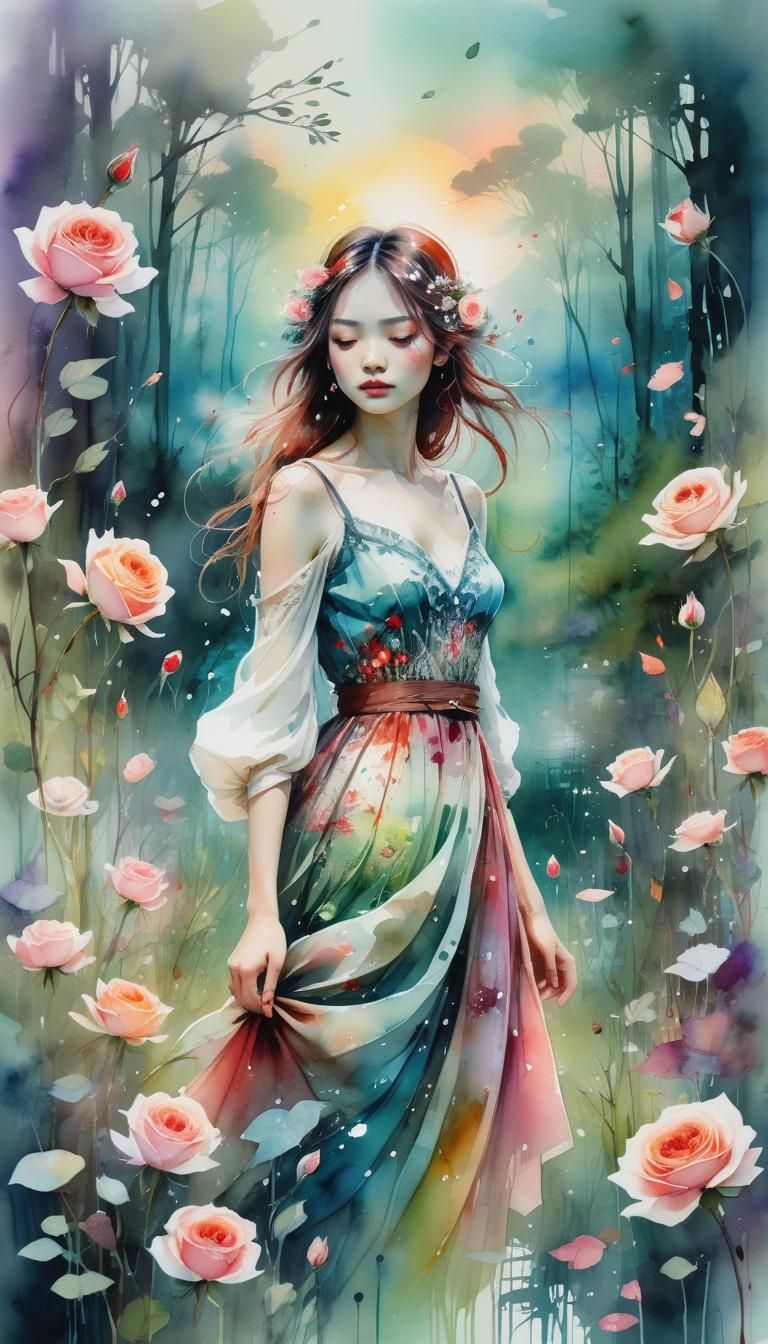 Ethereal Forest Glade in Watercolor Style