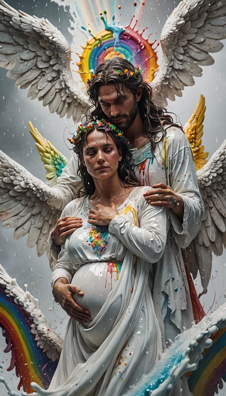 Psychedelic Rainbow: A Couple's Embrace in Milk