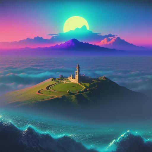 Hyperrealistic Edge of the World in Vaporwave Style