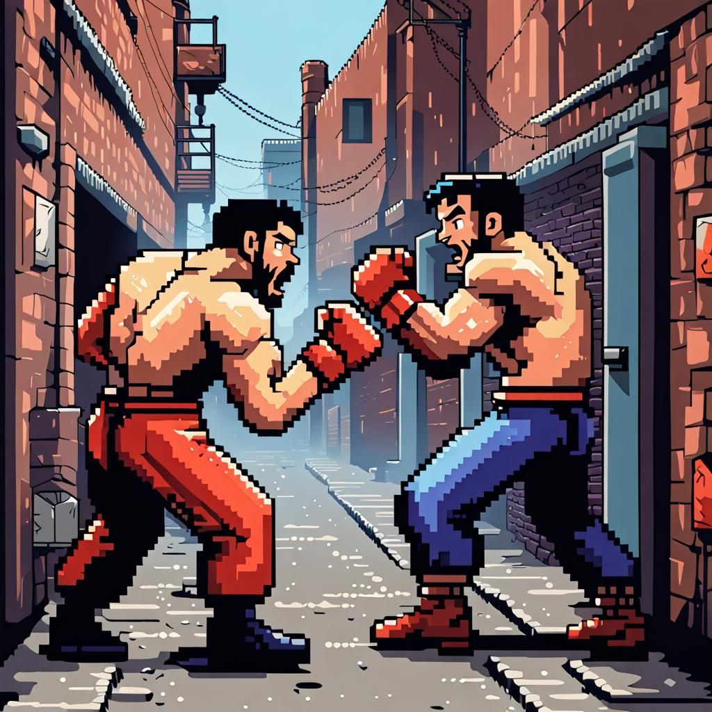 Pixel Art: Two Boxers Fight in Alley